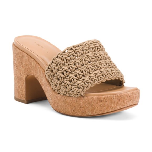 NEW VINCE Nicki Crochet Platform Heel Sandals sand 1065mn - Picture 1 of 5